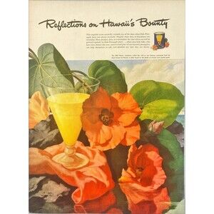 Dole Pineapple Juice "Reflection on Hawaiian Bounty" Painting Vtg Print Ad 1946